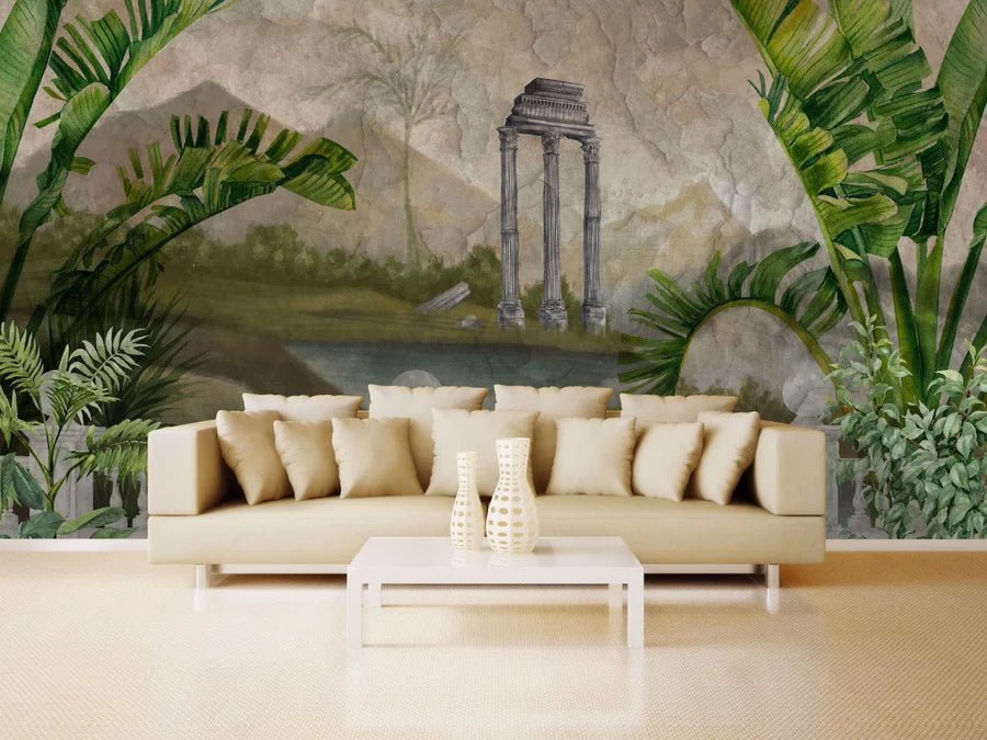 Fresque murale panoramique temple tropical