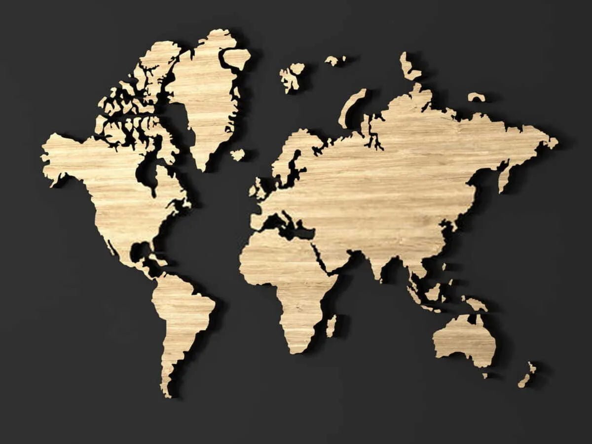 Papier peint 3D carte du monde effet bois Kam & Leon