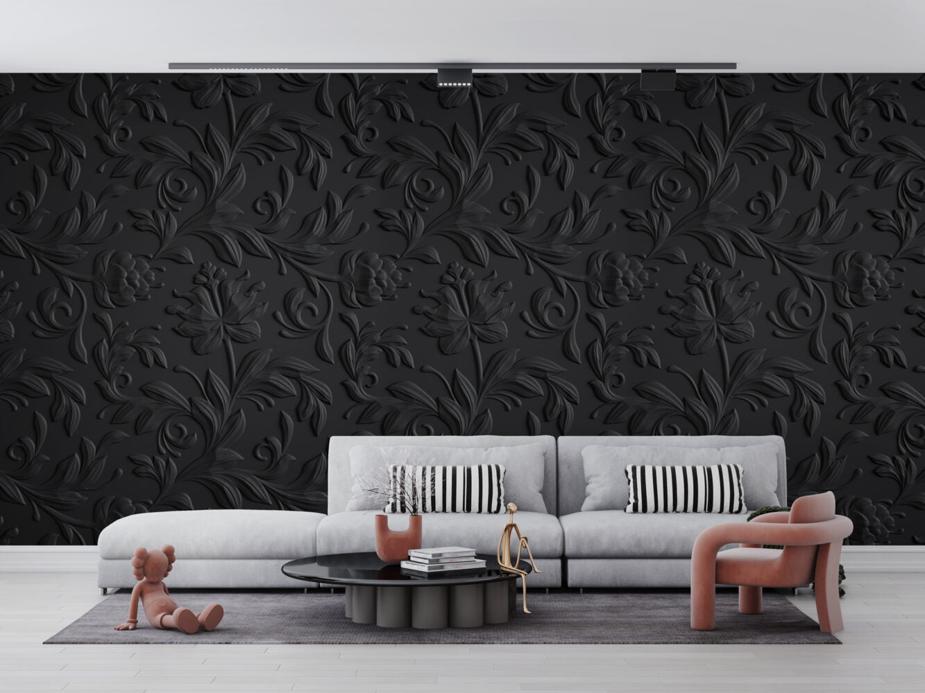 Papier peint 3D noir motifs abstraits Kam & Leon