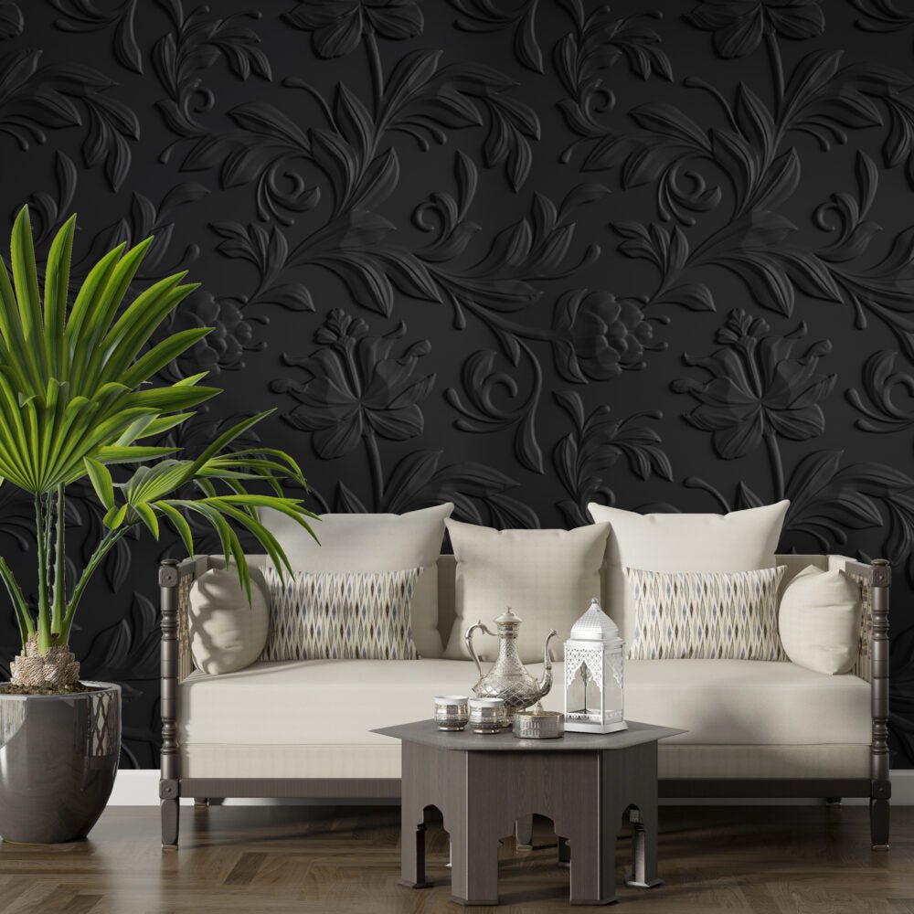 Papier peint 3D noir motifs abstraits Kam & Leon
