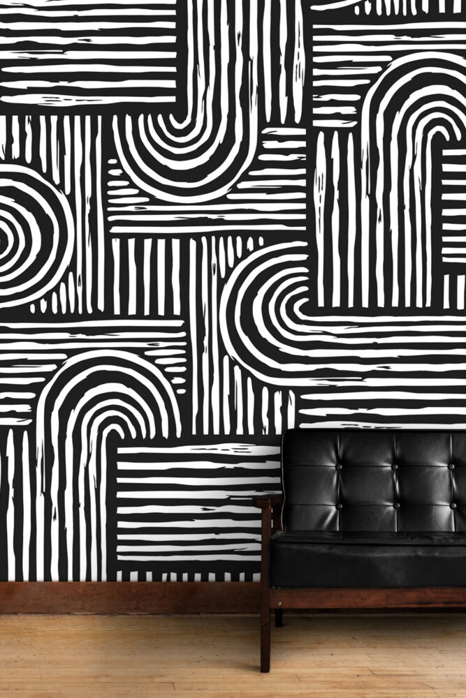 Papier peint abstrait noir et blanc Kam & Leon
