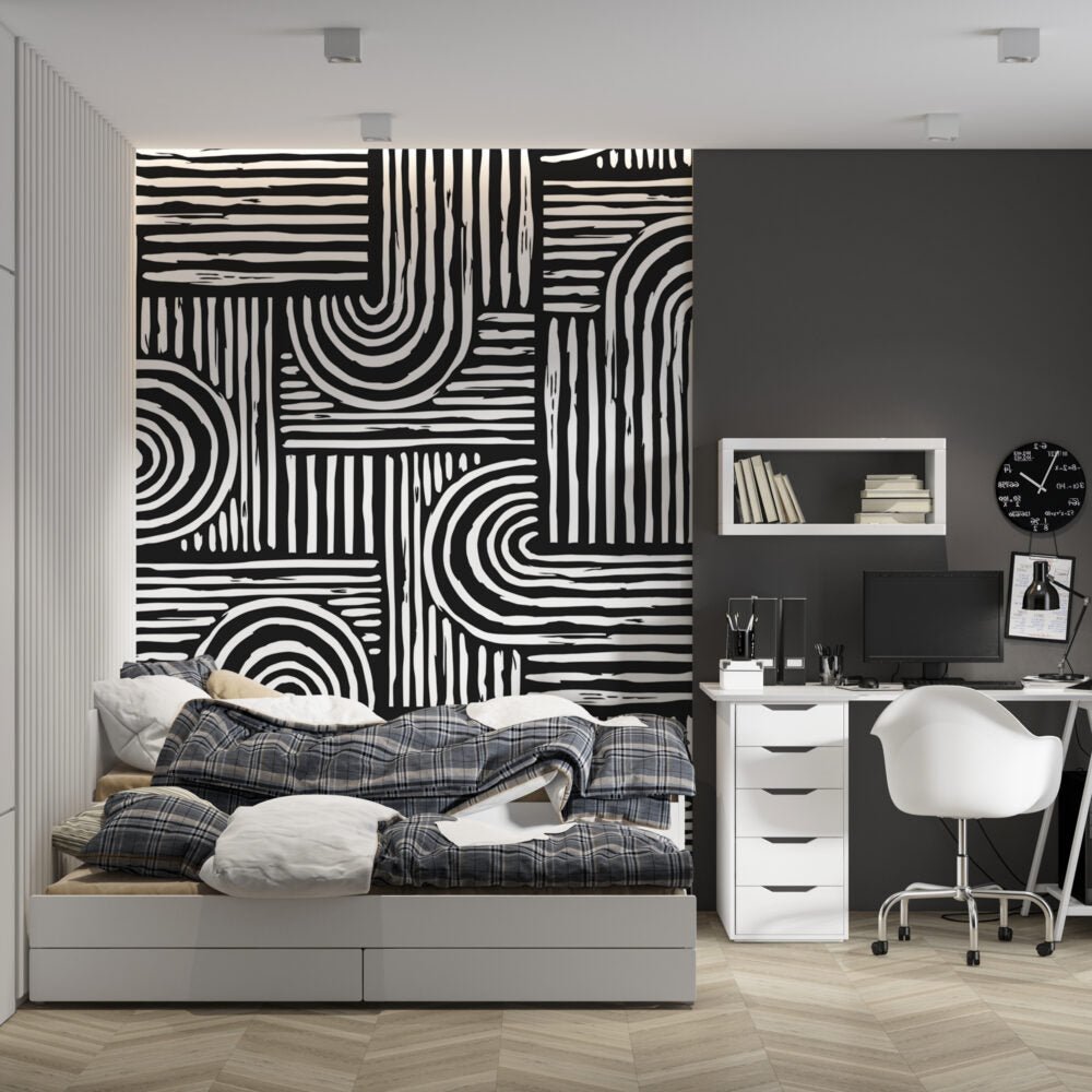 Papier peint abstrait noir et blanc Kam & Leon