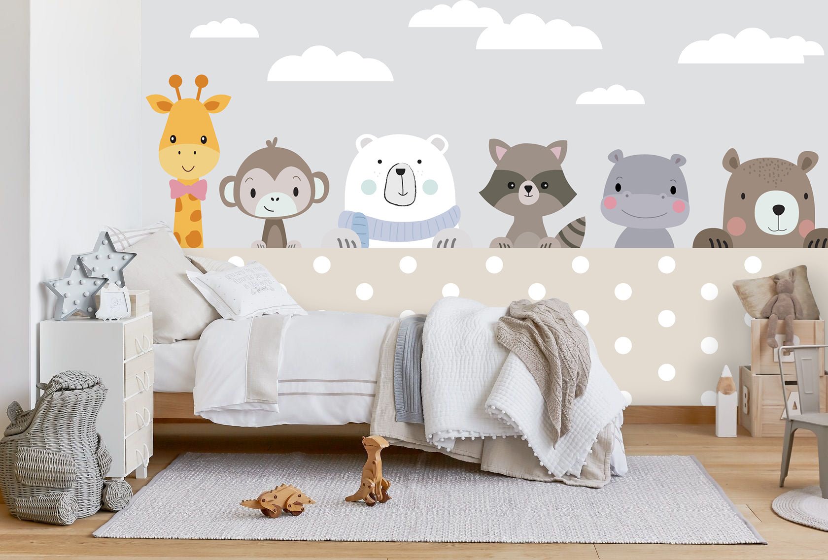 Papier peint panoramique animaux dans les nuages enfant livraison offerte - Kam & Leon