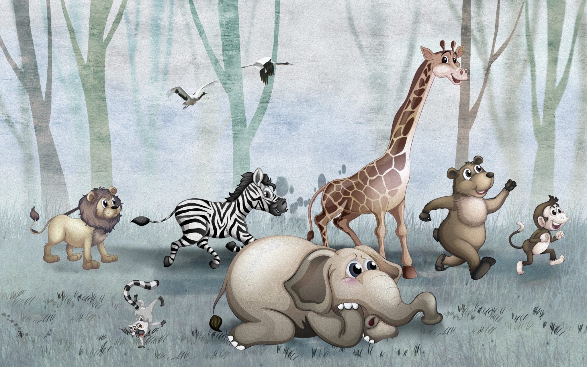 Papier peint panoramique animaux de la savane pour enfant livraison offerte - Kam & Leon