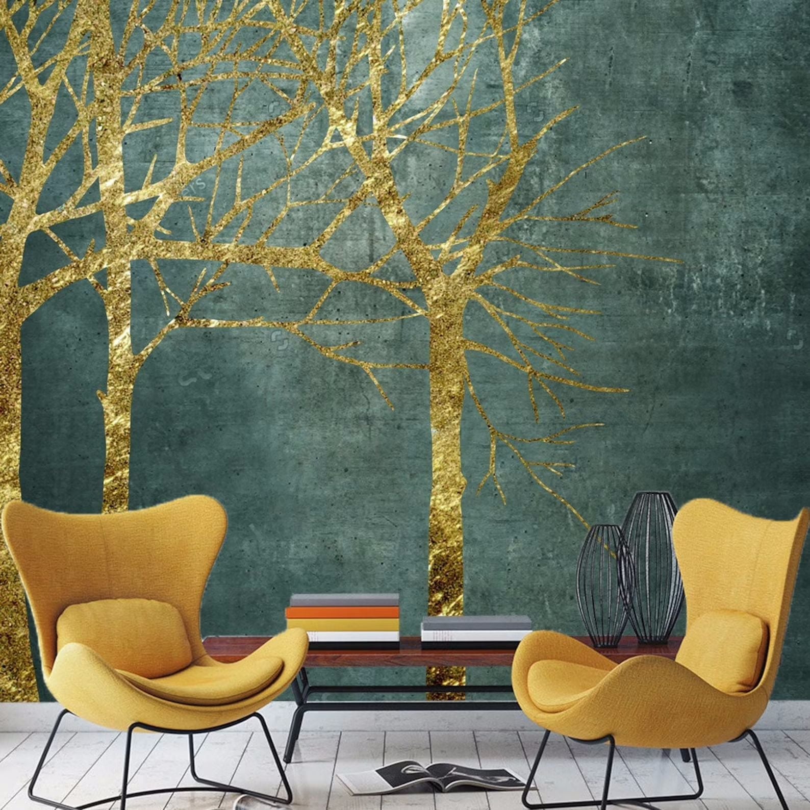 Papier peint arbres dorés - Kam & Leon