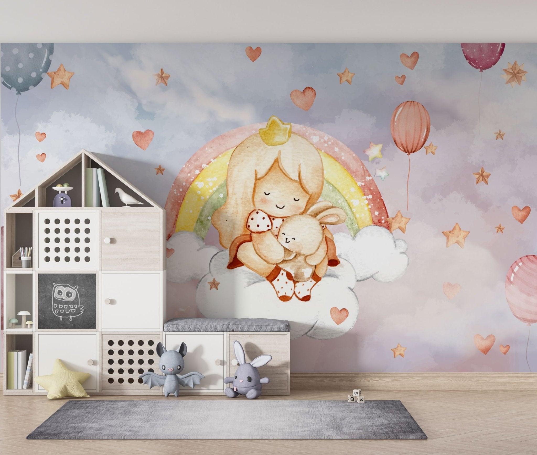 Papier peint arc-en-ciel & ballon de baudruche - Kam & Leon