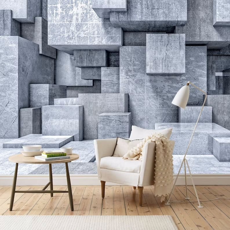 Papier peint architectural bloc de granit gris - Kam & Leon