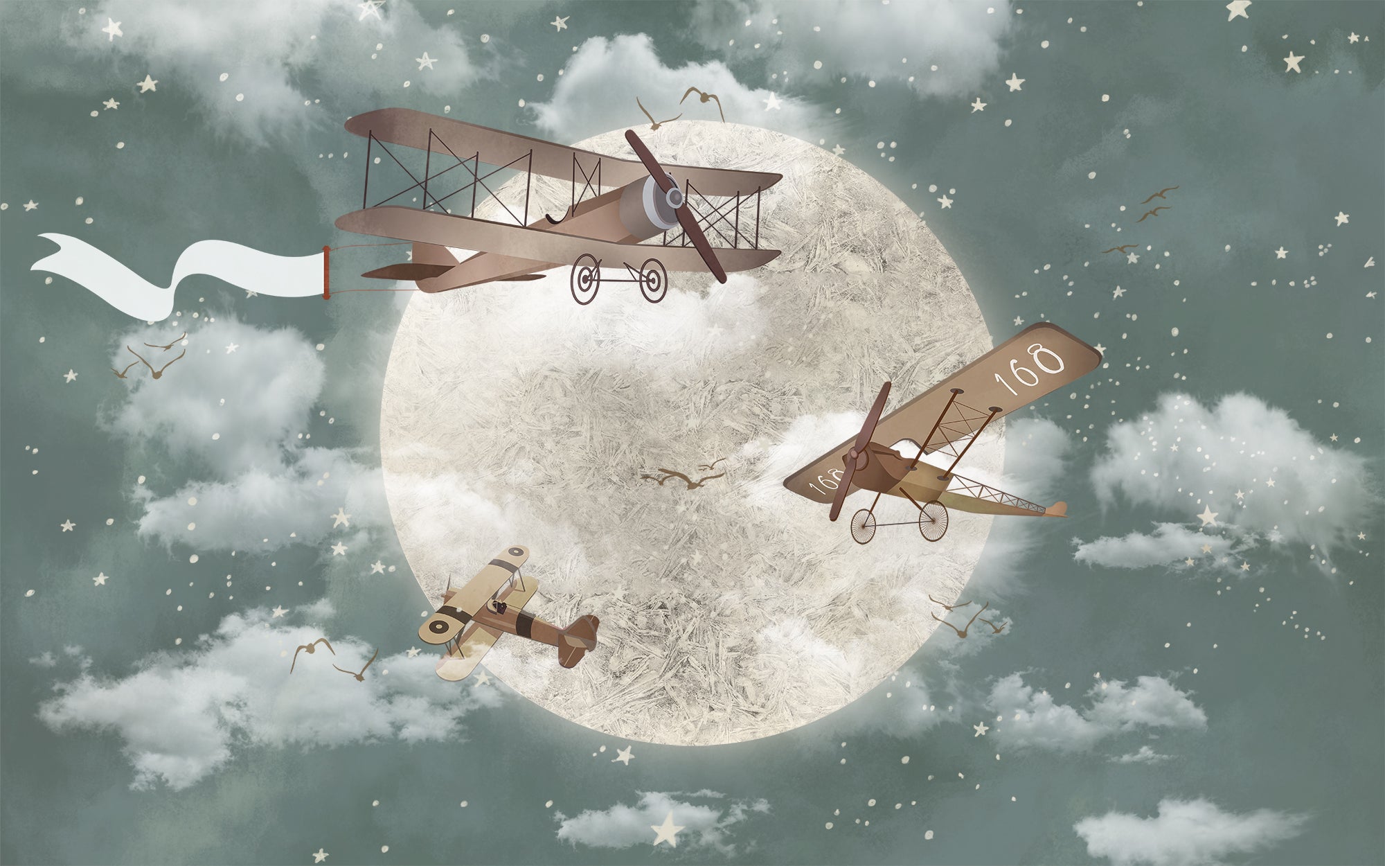 Papier peint avions dans le ciel chambre enfant - Kam & Leon