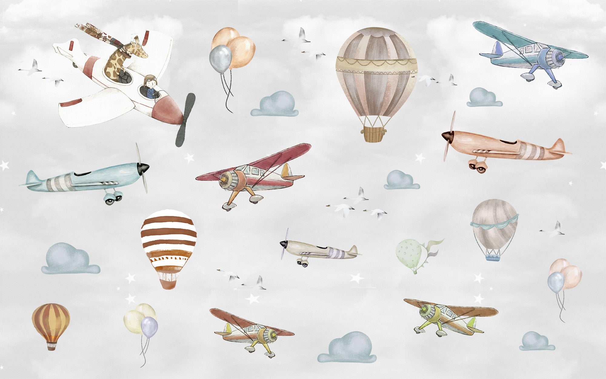 Papier peint avions & montgolfières - Kam & Leon
