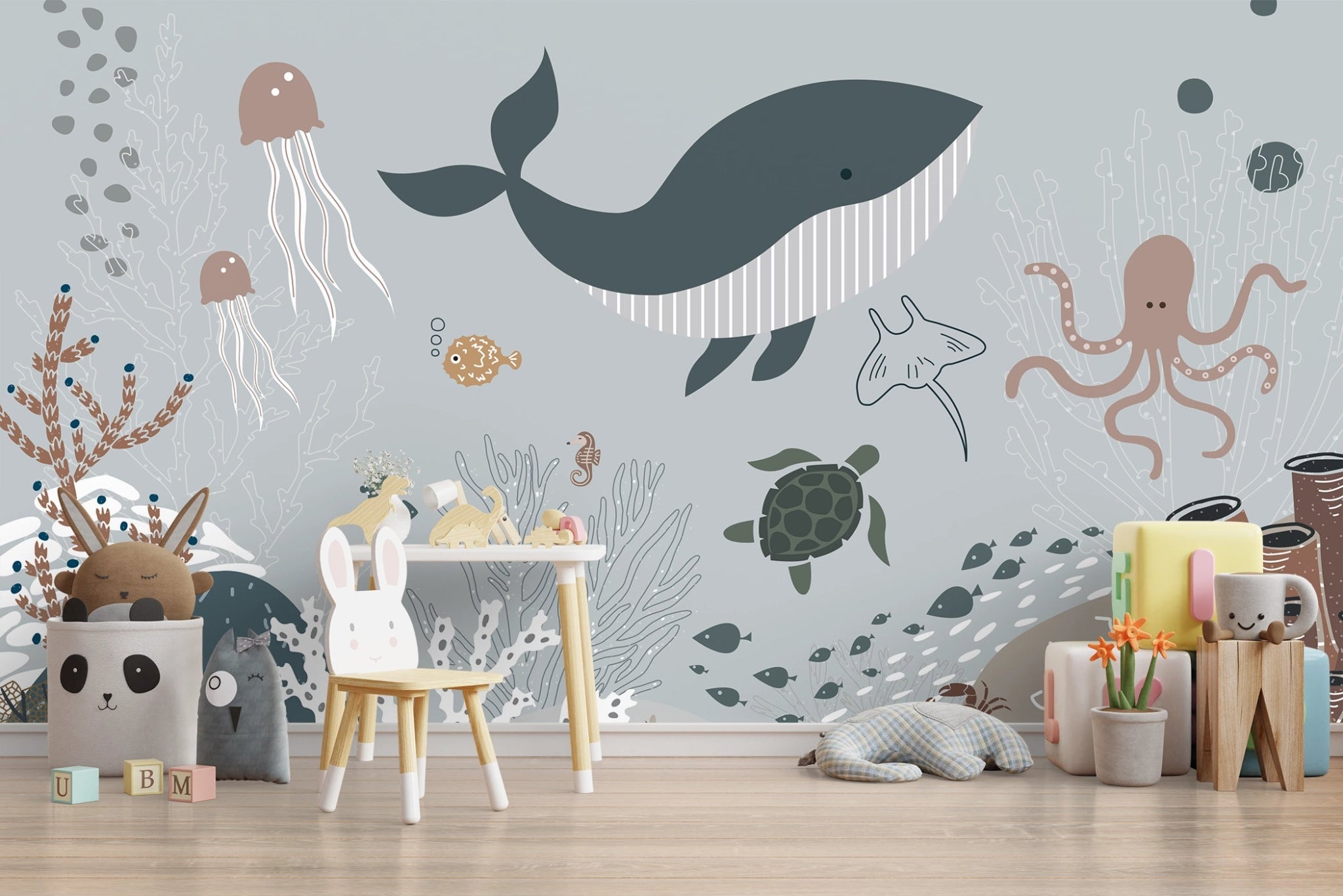 Papier peint baleine sous l'océan enfant - Kam & Leon
