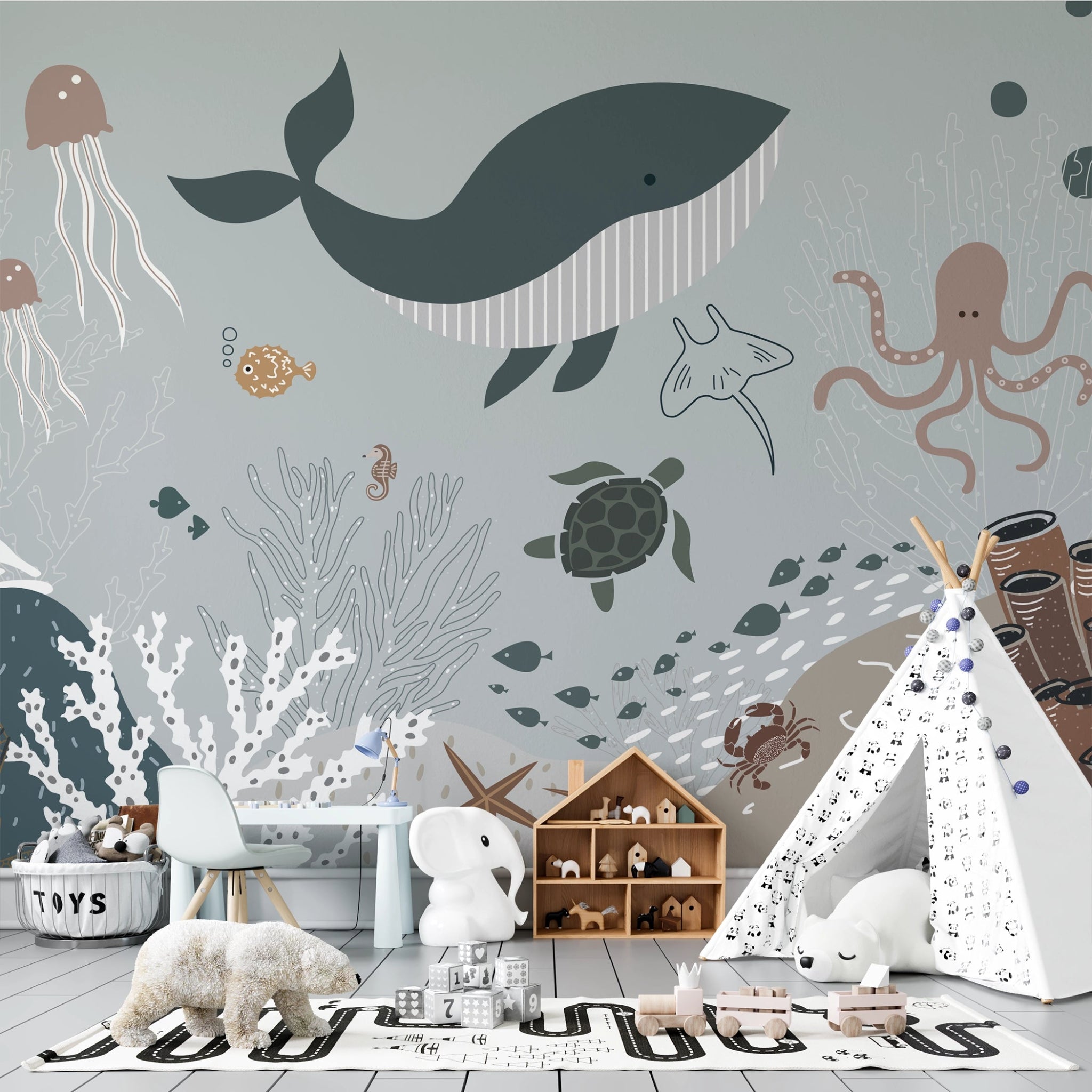 Papier peint baleine sous l'océan enfant - Kam & Leon