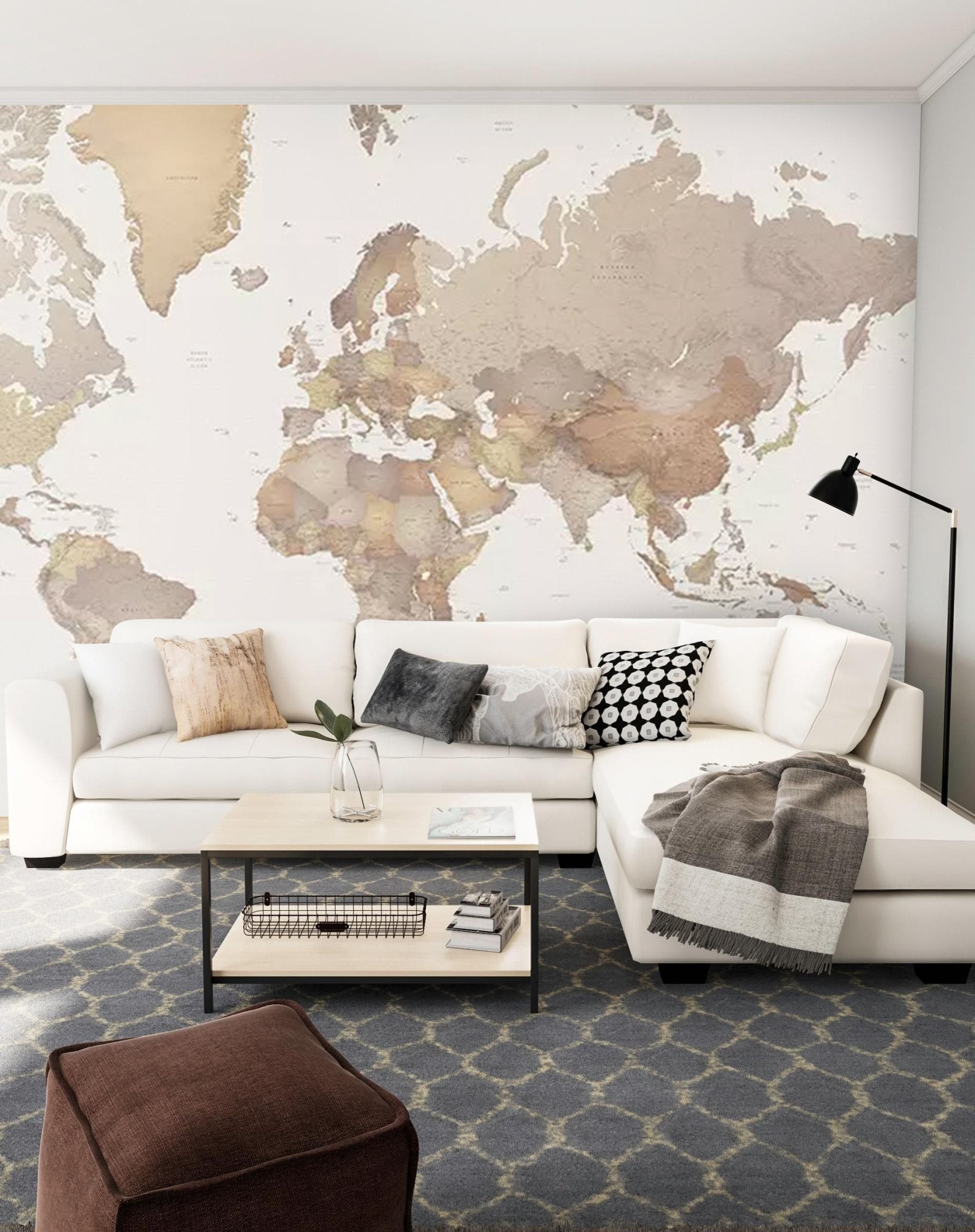 Papier peint carte du monde beige - Kam & Leon