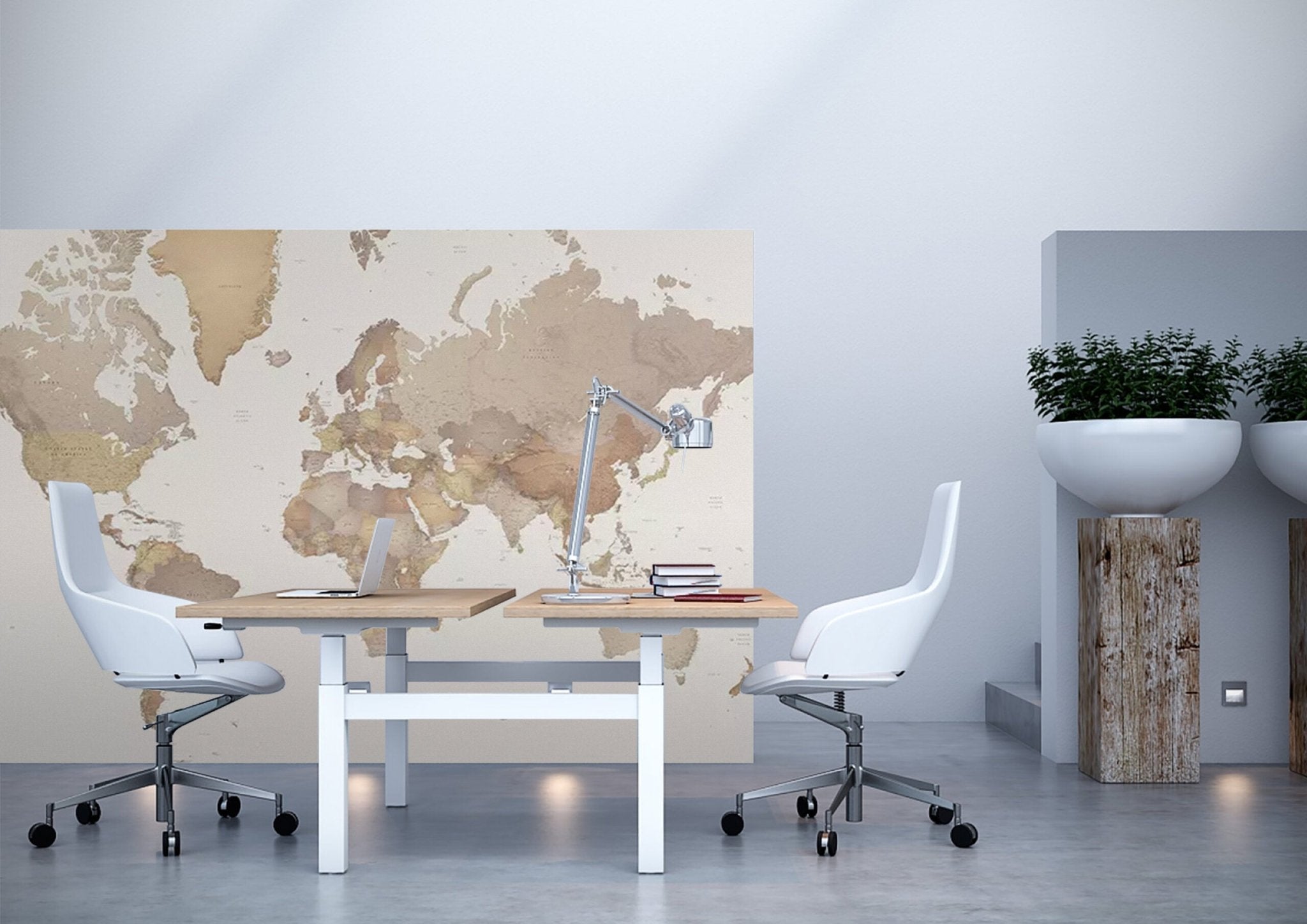 Papier peint carte du monde beige - Kam & Leon