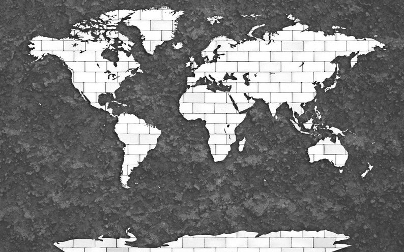 Papier peint carte du monde blanc et gris - Kam & Leon