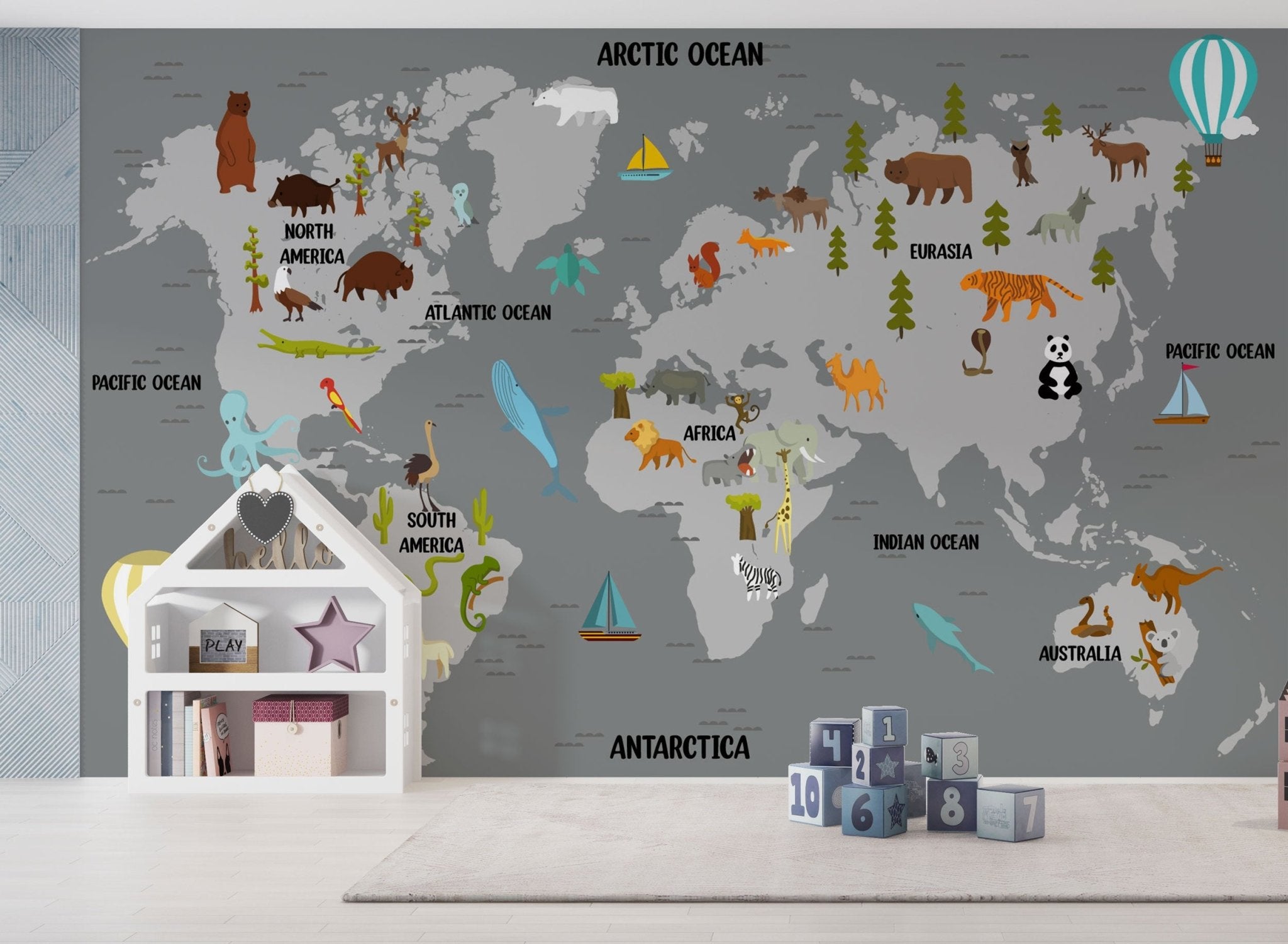 Papier peint carte du monde gris - Kam & Leon