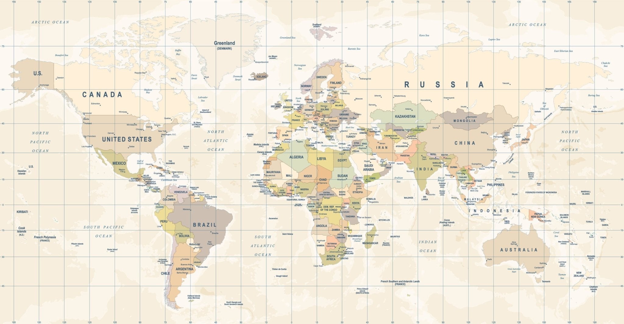 Papier peint carte du monde panoramique - Kam & Leon