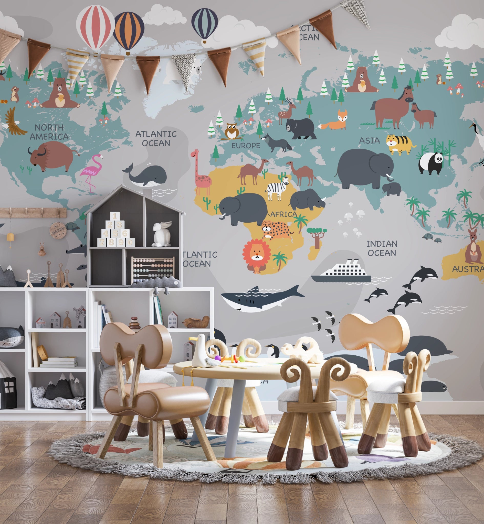 Papier peint Chambre d'enfant Carte du Monde - Kam & Leon