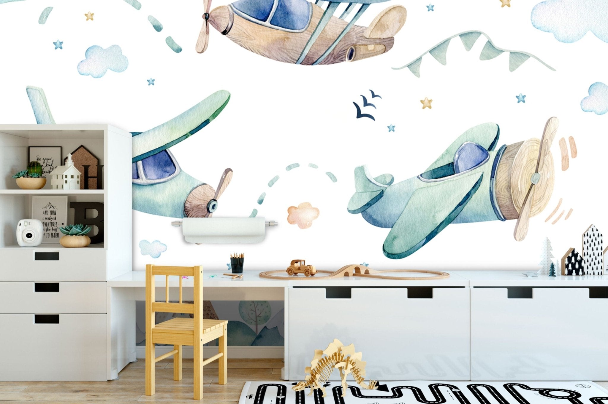 Papier peint chambre enfant avions bleus - Kam & Leon