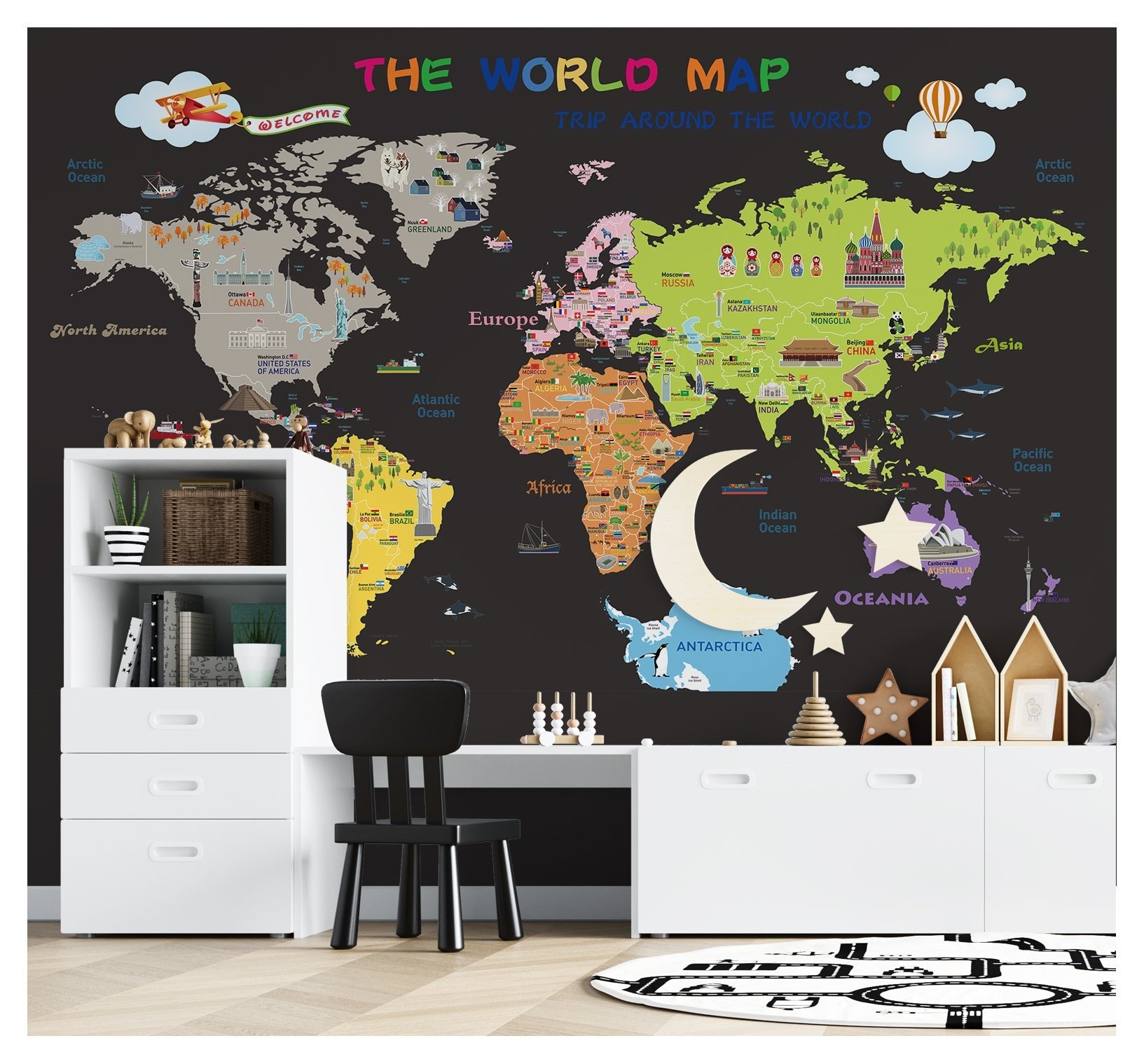 Papier peint chambre enfant carte du monde - Kam & Leon