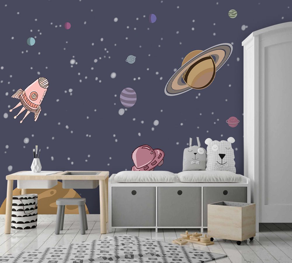Papier peint chambre enfant fusée dans l'espace - Kam & Leon
