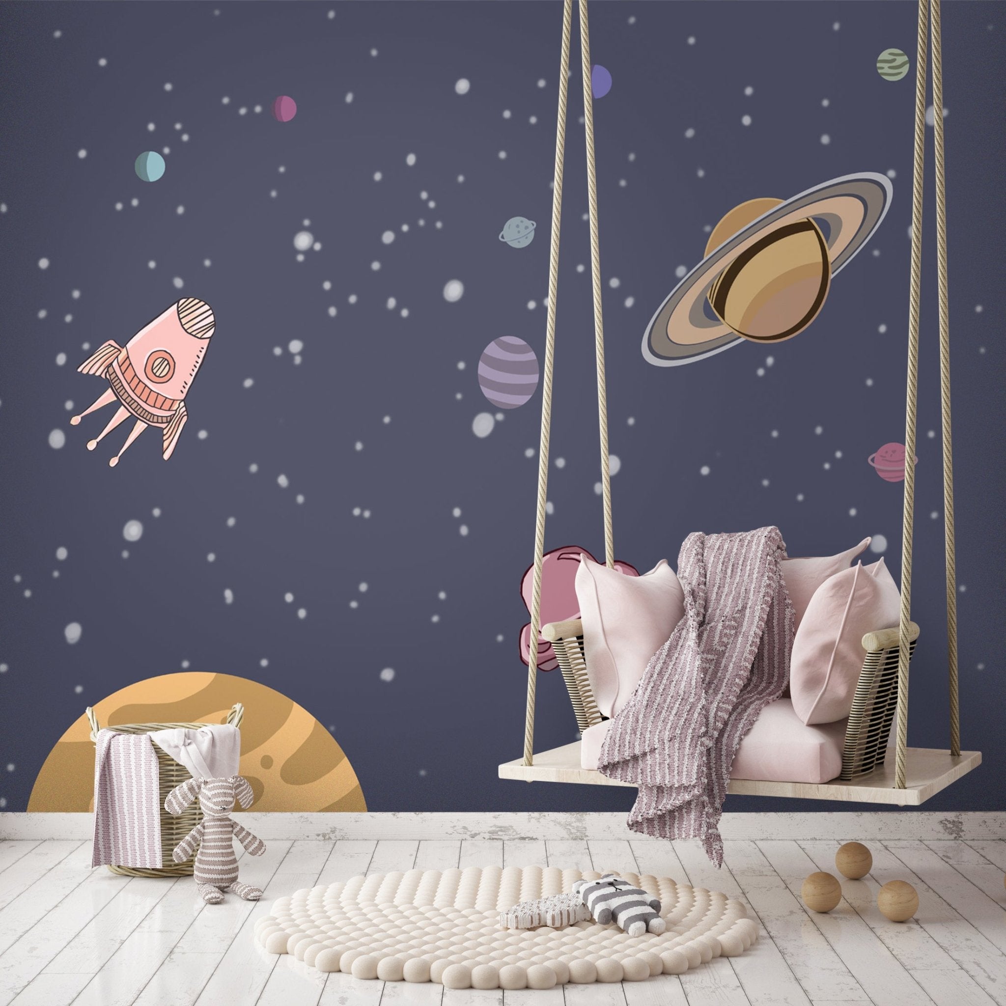 Papier peint chambre enfant fusée dans l'espace - Kam & Leon