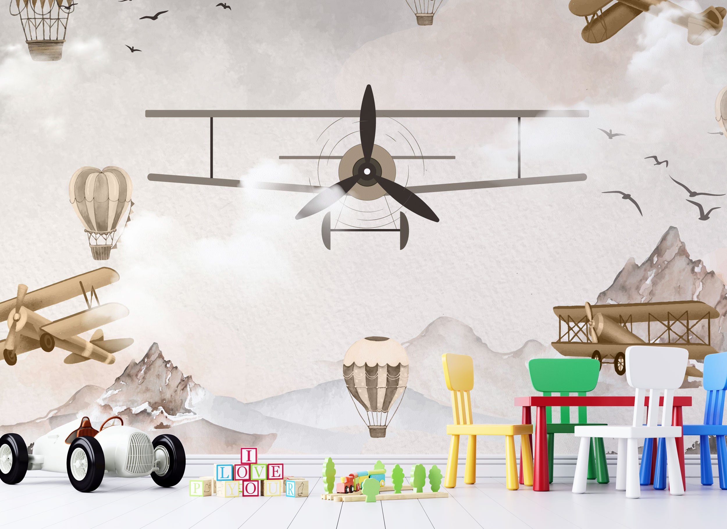 Papier peint avions dans les airs livraison offerte - Kam & Leon