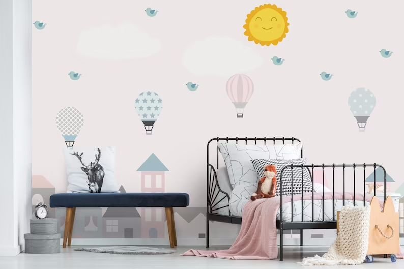 Papier peint chambre enfant montgolfières - Kam & Leon