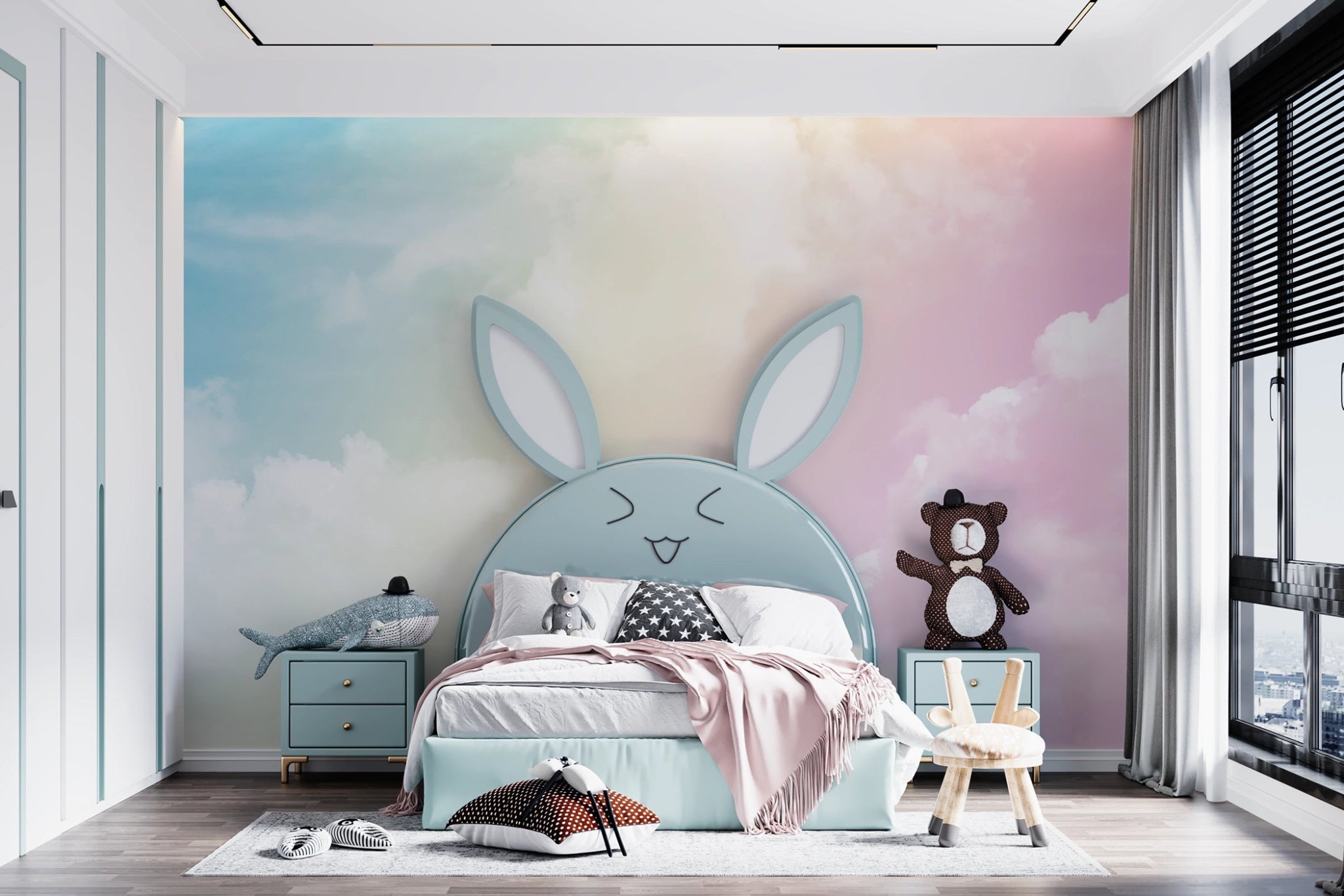 Papier peint chambre enfant nuages colorés - Kam & Leon