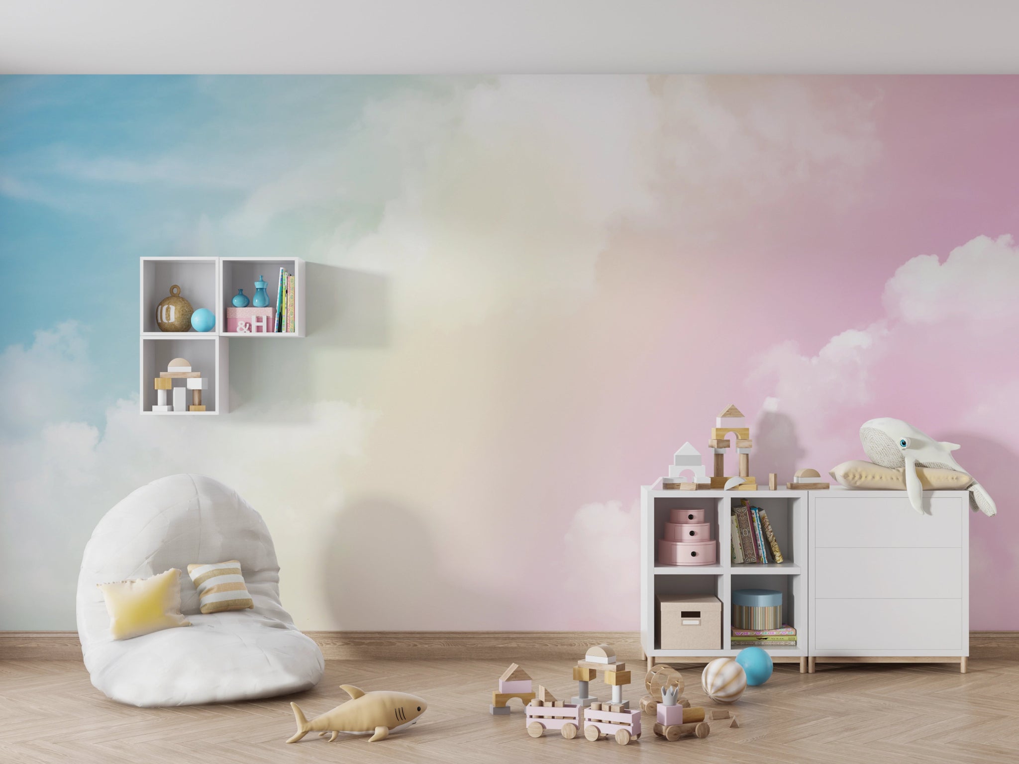 Papier peint chambre enfant nuages colorés - Kam & Leon