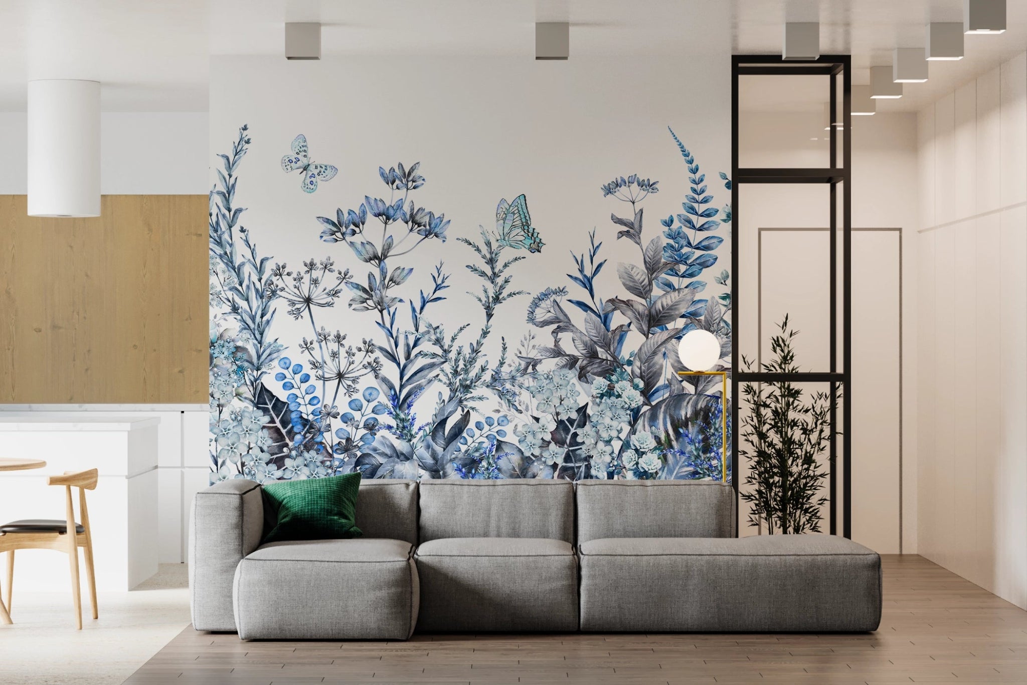 Papier peint champ floral bleu - Kam & Leon