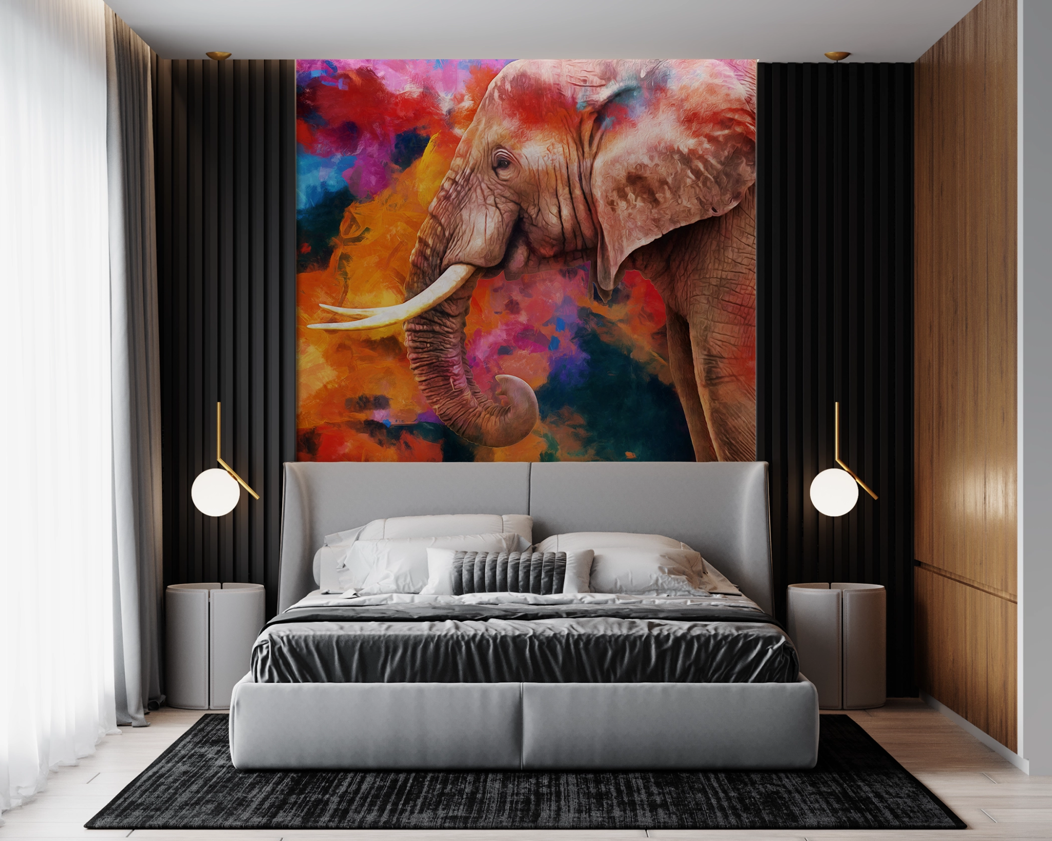 Papier peint Elephant multicolore - Kam & Leon
