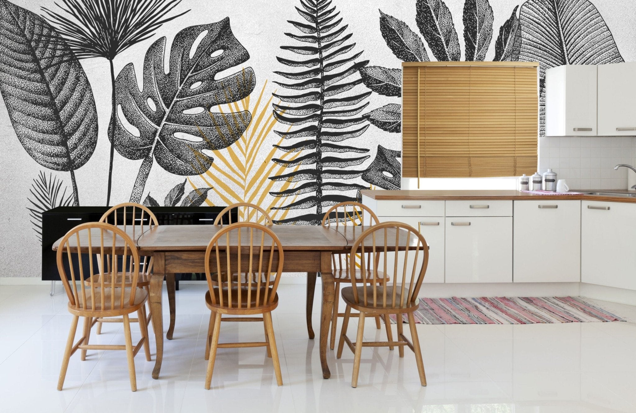 Papier peint feuille exotique noir et blanc - Kam & Leon