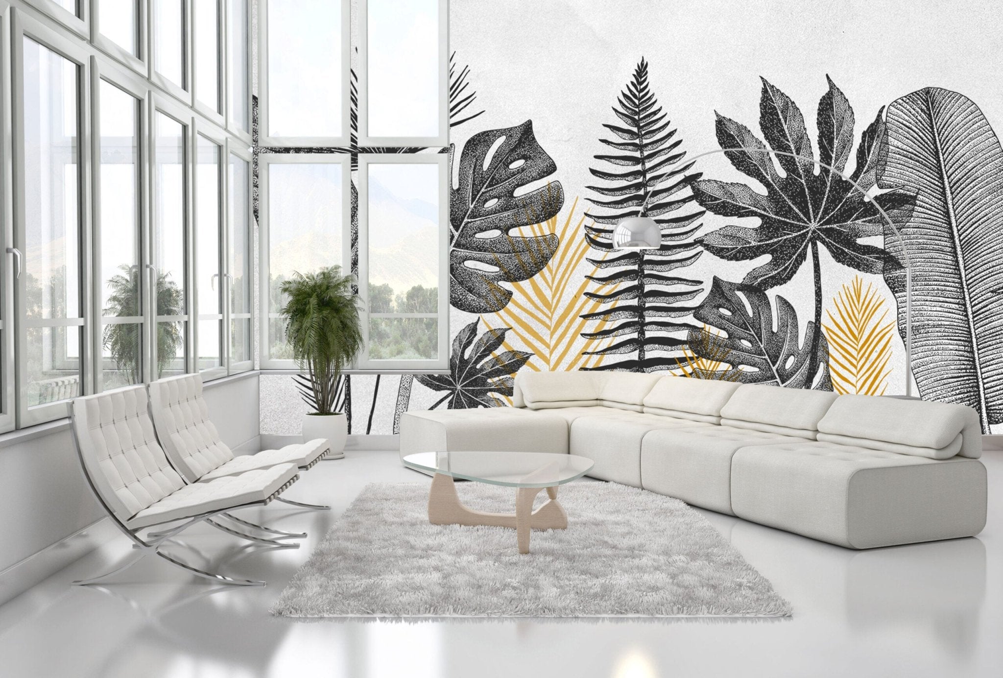 Papier peint feuille exotique noir et blanc - Kam & Leon