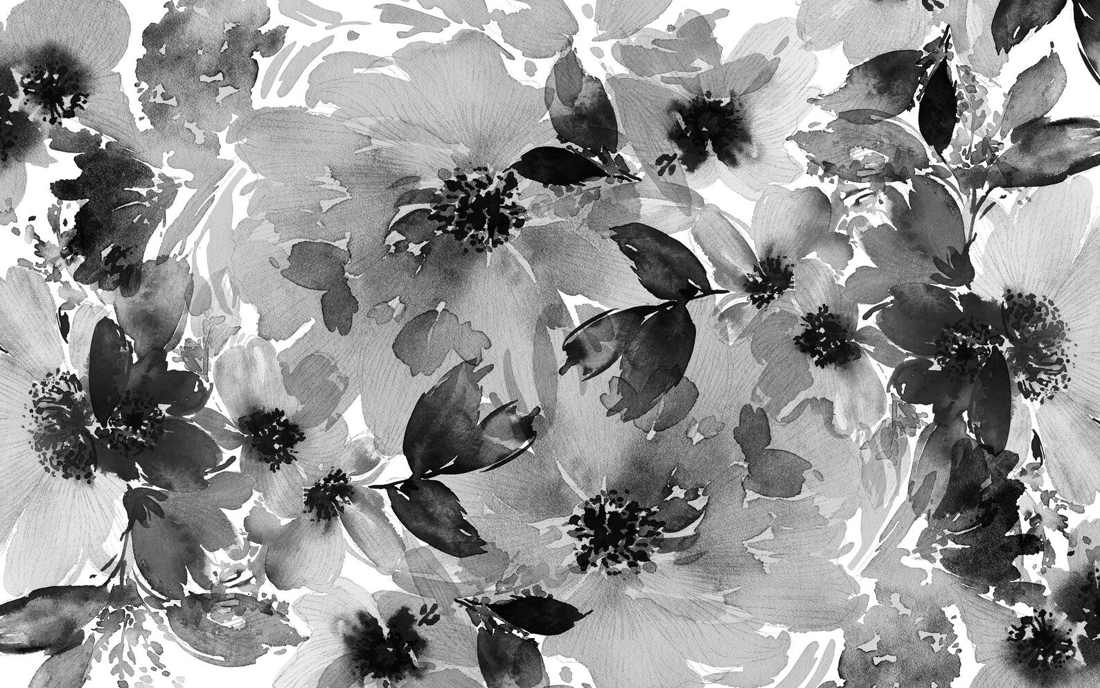 Papier peint fleur abstraite noir & blanc - Kam & Leon