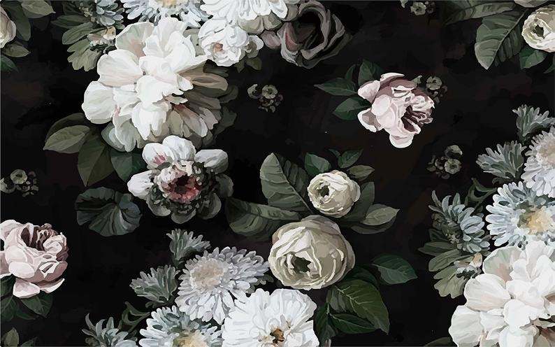 Papier peint fleurs blanches aquarelle - Kam & Leon