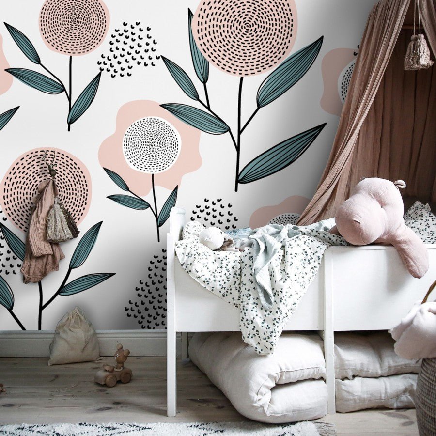 Papier peint fleurs rondes fantaisies - Kam & Leon