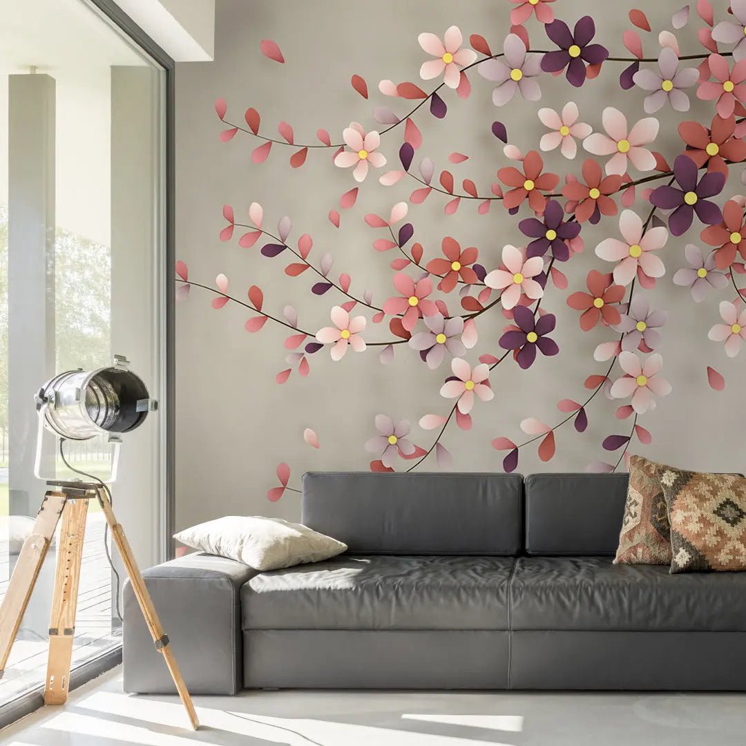 Papier peint floral trompe-l'œil arbre fleuri - Kam & Leon