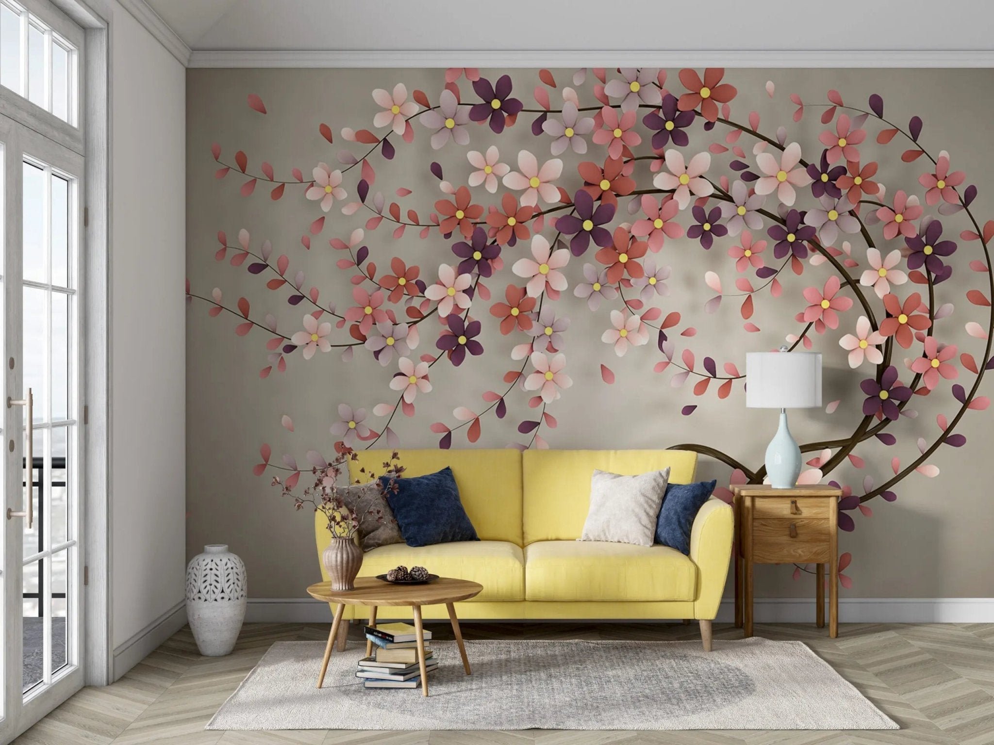 Papier peint floral trompe-l'œil arbre fleuri - Kam & Leon