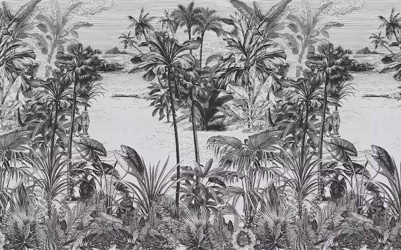 Papier peint forêt tropicale noir et blanc - Kam & Leon