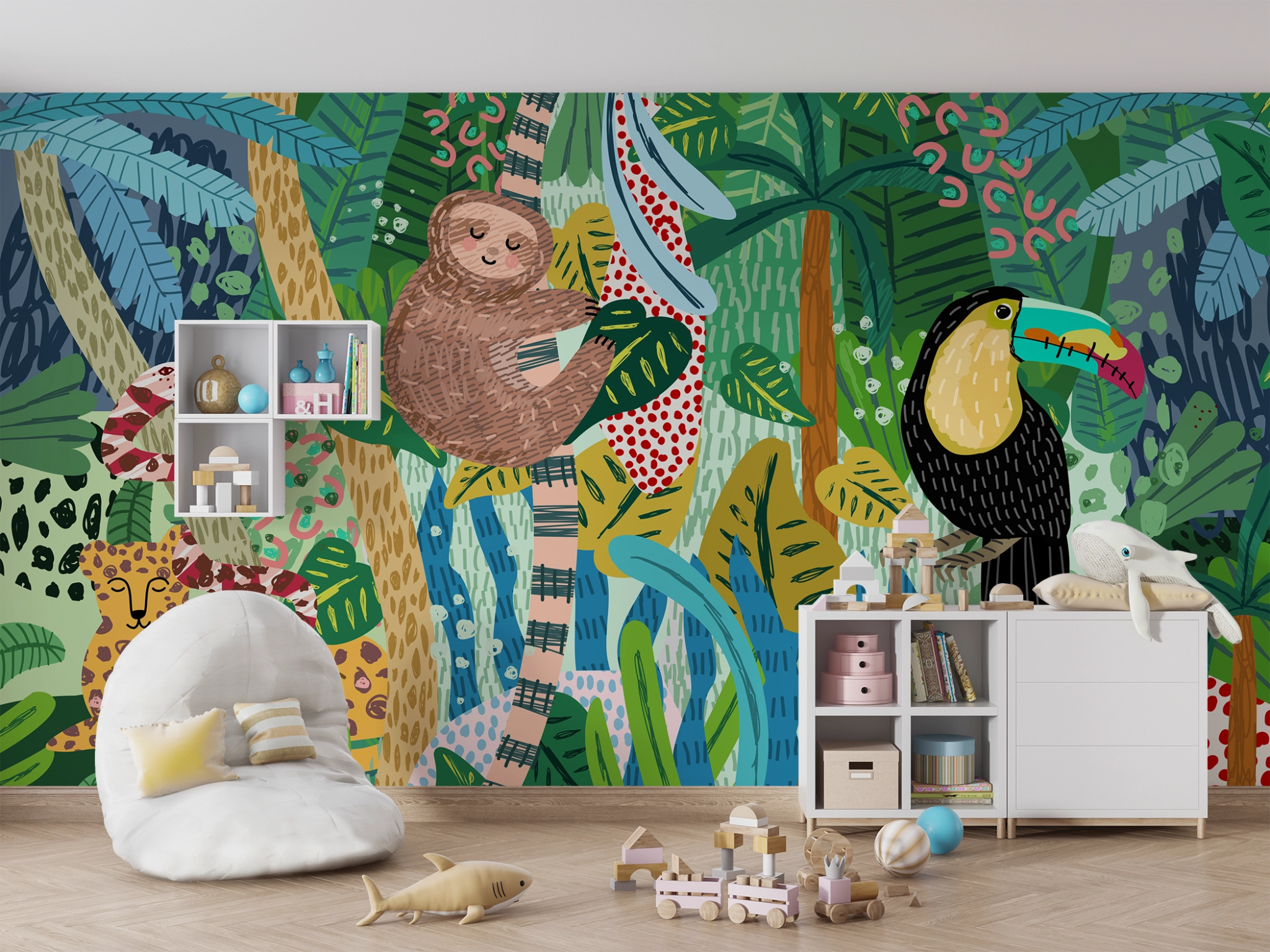 Papier peint Jungle Animals Coloré - Kam & Leon