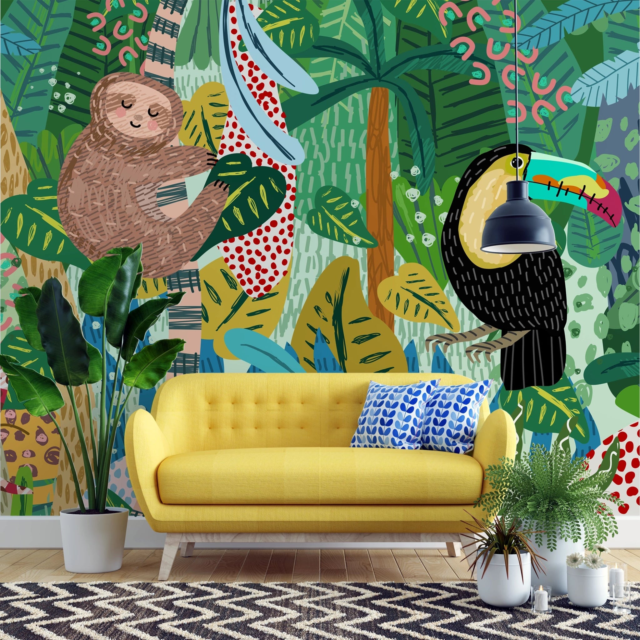Papier peint Jungle Animals Coloré - Kam & Leon