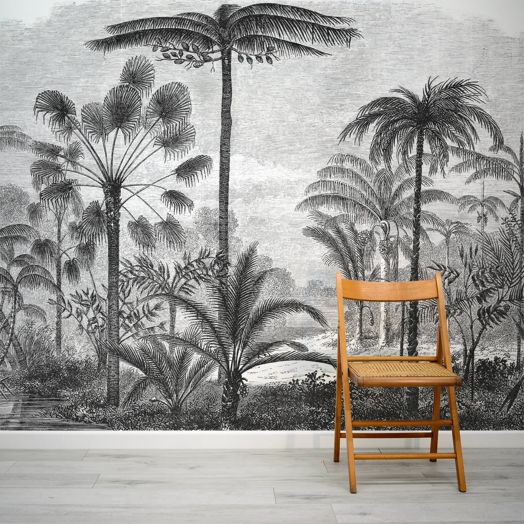 Papier peint jungle luxuriante noir et blanc - Kam & Leon