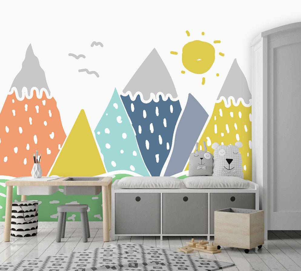 Papier peint montagne colorée enfant - Kam & Leon