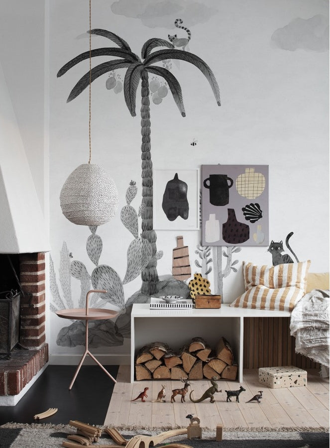 Papier peint panoramique cocotier noir & blanc livraison offerte - Kam & Leon