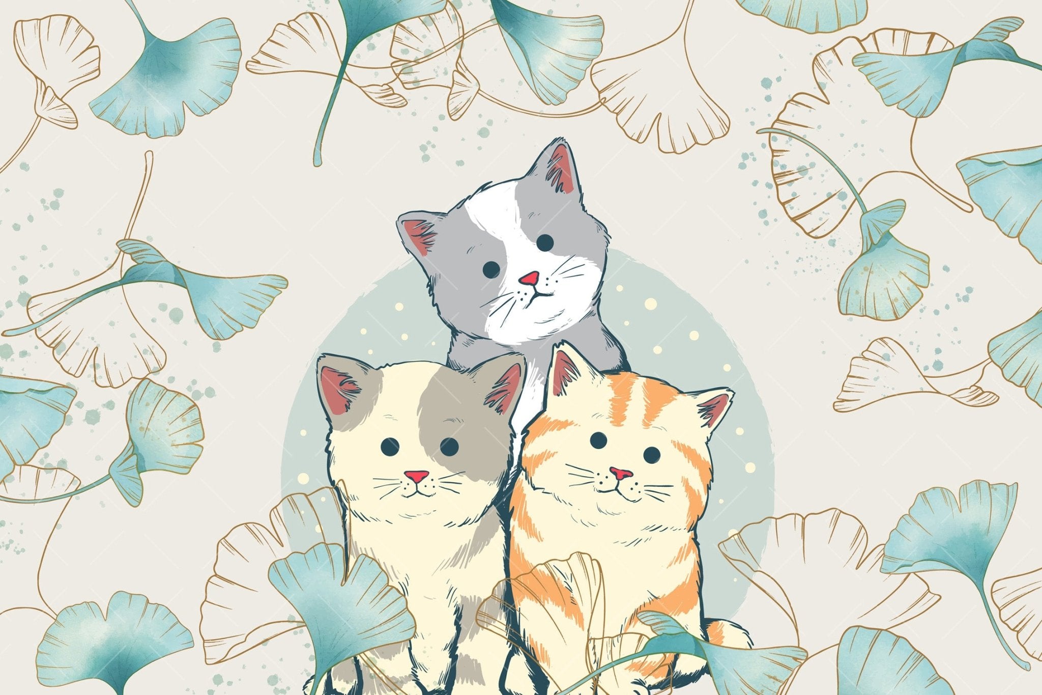 Papier peint panoramique 3 petits chats chambre enfant - Kam & Leon