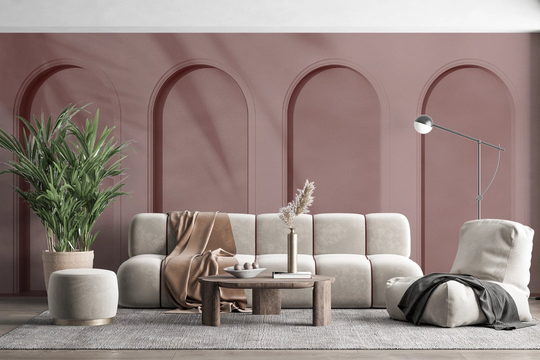 Papier peint panoramique arche rose poudré - Kam & Leon