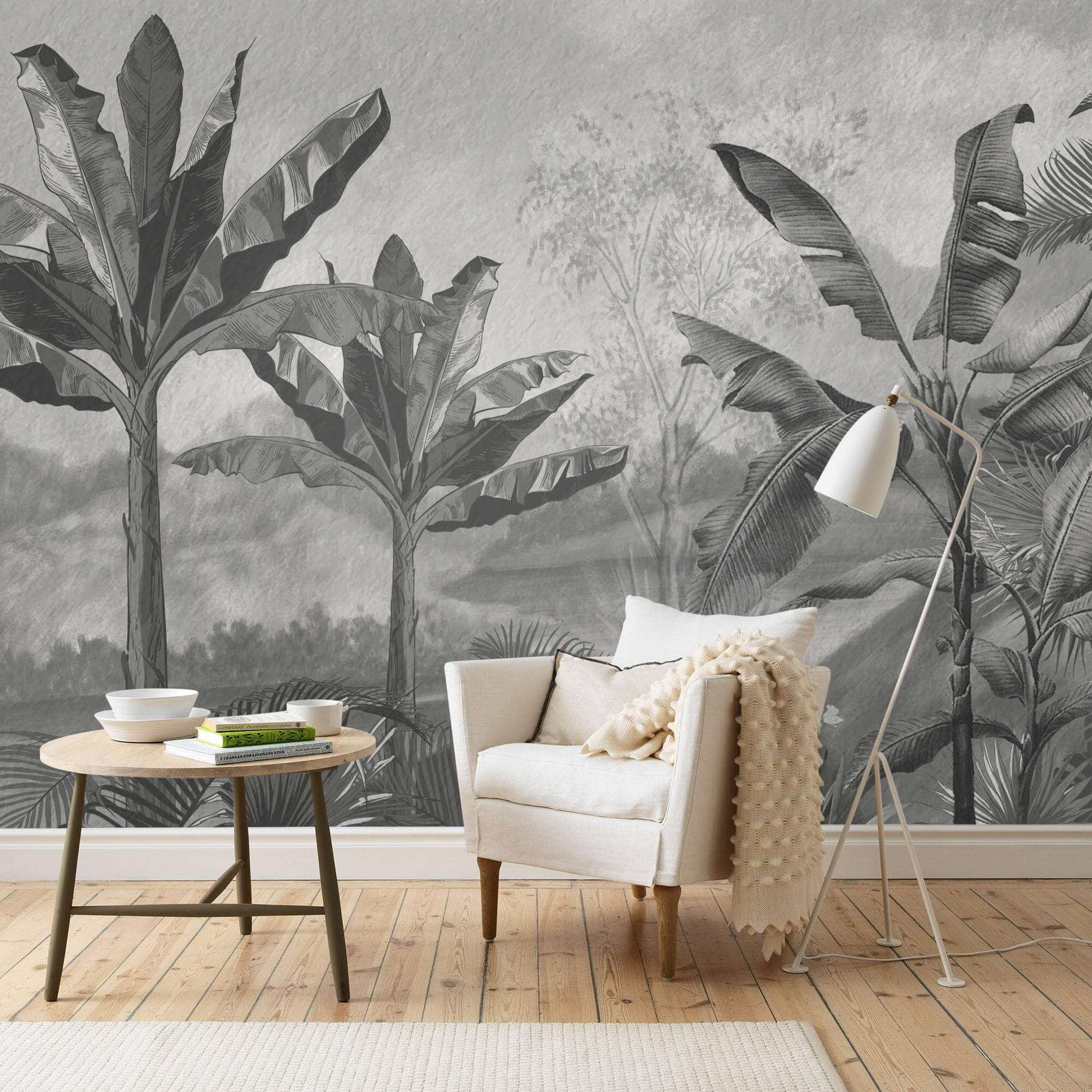 Papier peint panoramique bananier noir et blanc - Kam & Leon