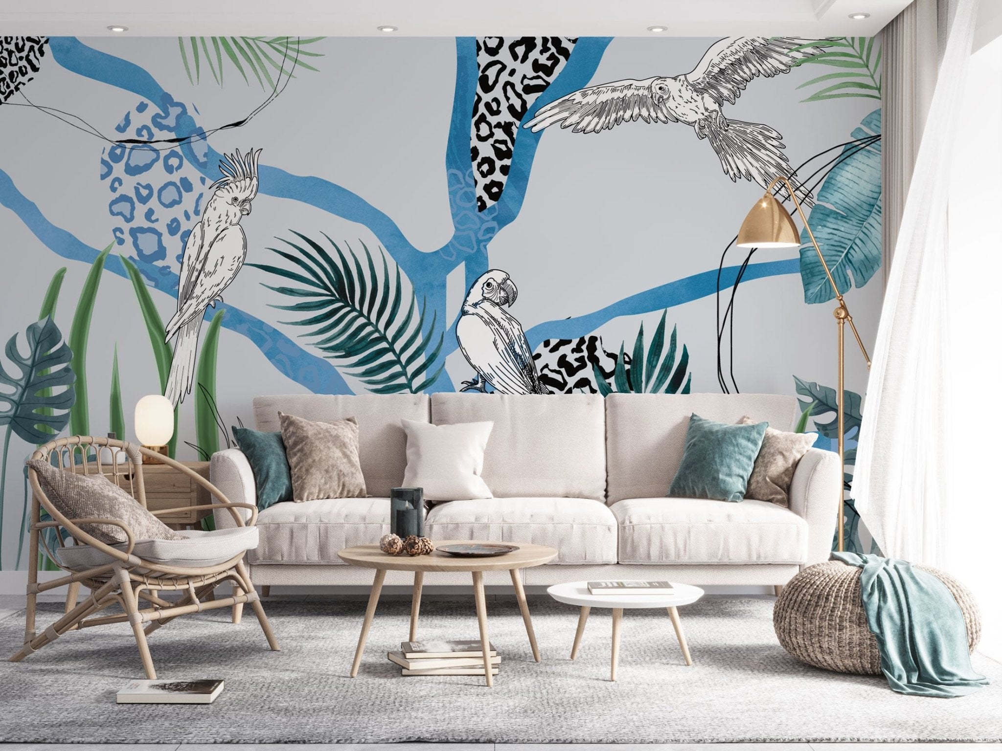 Papier peint panoramique bleu tropical - Kam & Leon