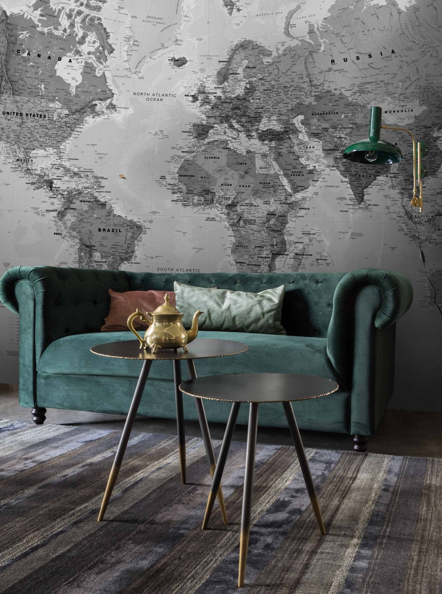 Papier peint panoramique carte du monde grise - Kam & Leon