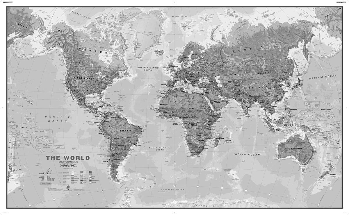 Papier peint panoramique carte du monde grise - Kam & Leon